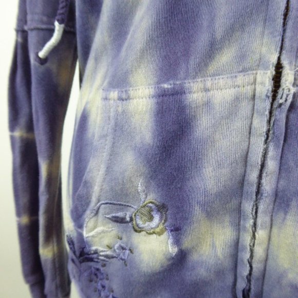 Free People blue purple tie dye embroidered zip hoodie sweatshirt L - Picture 7 of 13